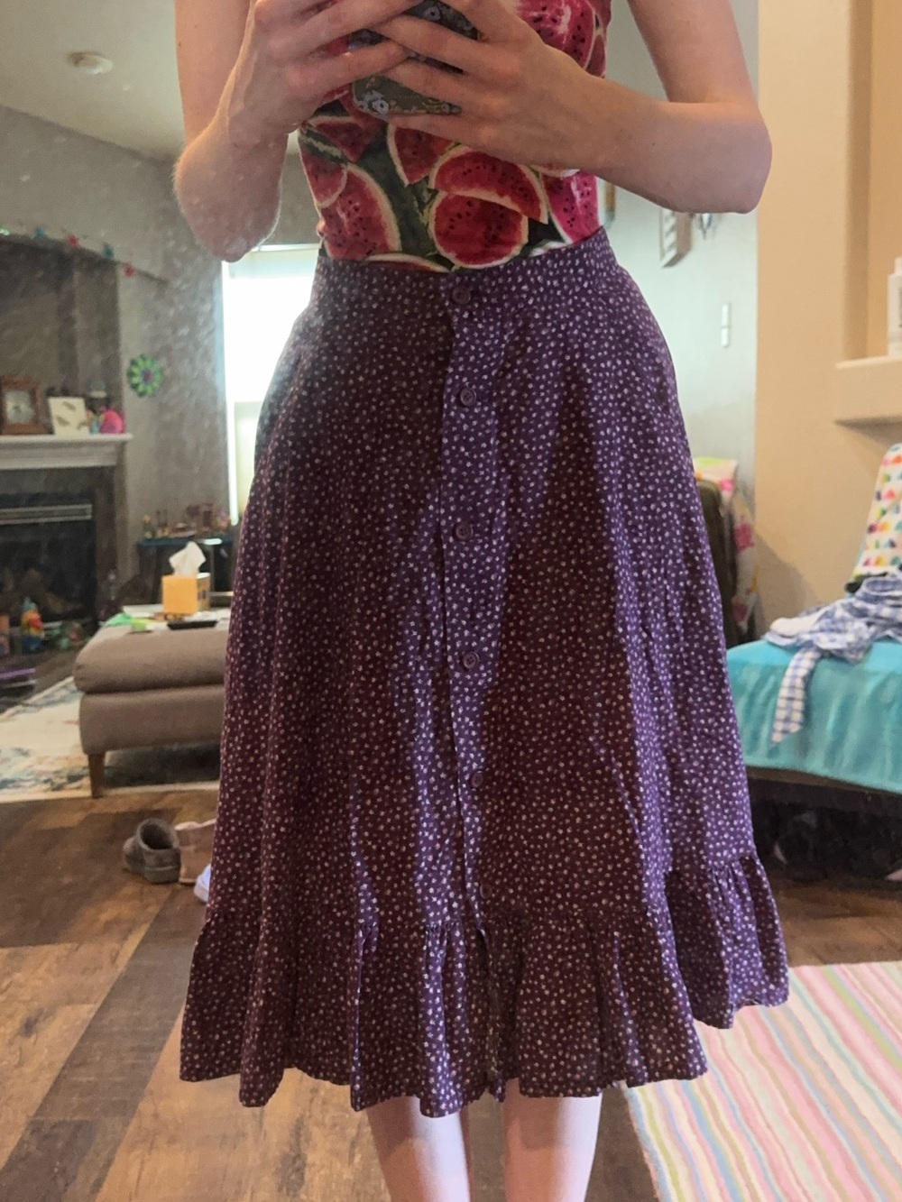 Purple Gunne Sax Floral Button Skirt S